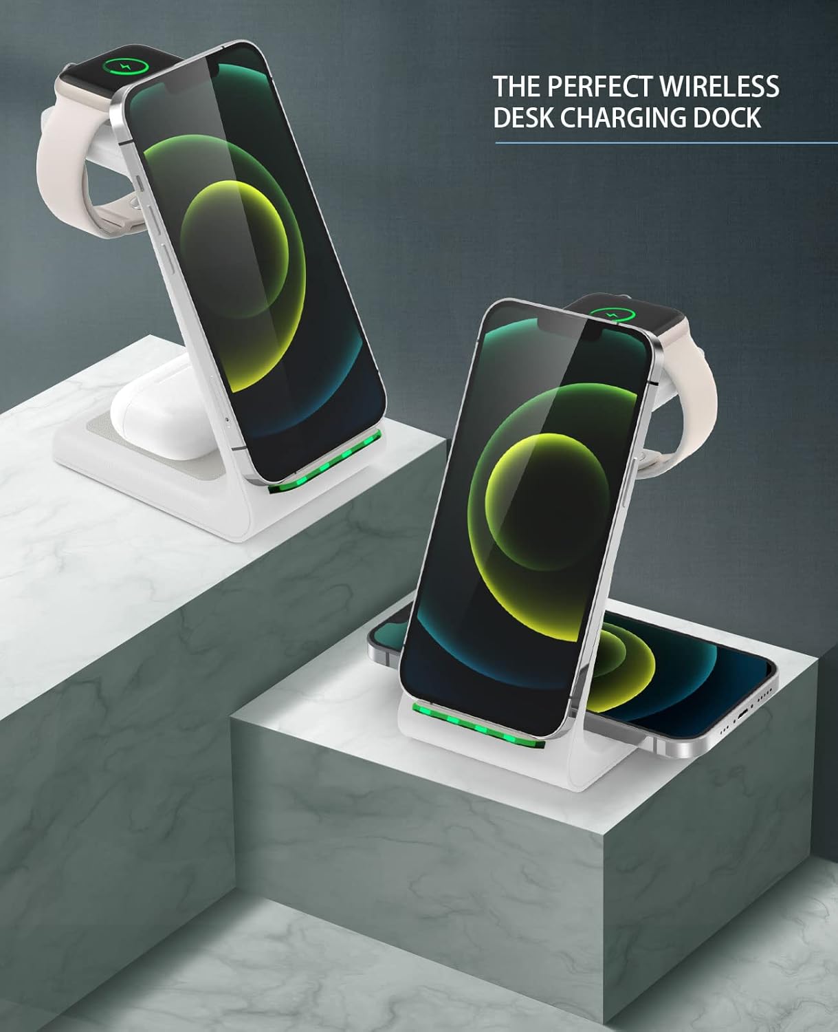 3 in 1 Wireless Charging Station, 2025 Upgraded Fast Desk Charger Station for iPhone 17 16 15 14 13 12 Pro Max Plus, Charger Stand for Apple Watch 11 10 9 8 7 6 5 4 3 2 Ultra SE, Airpods 4 3 2 Pro